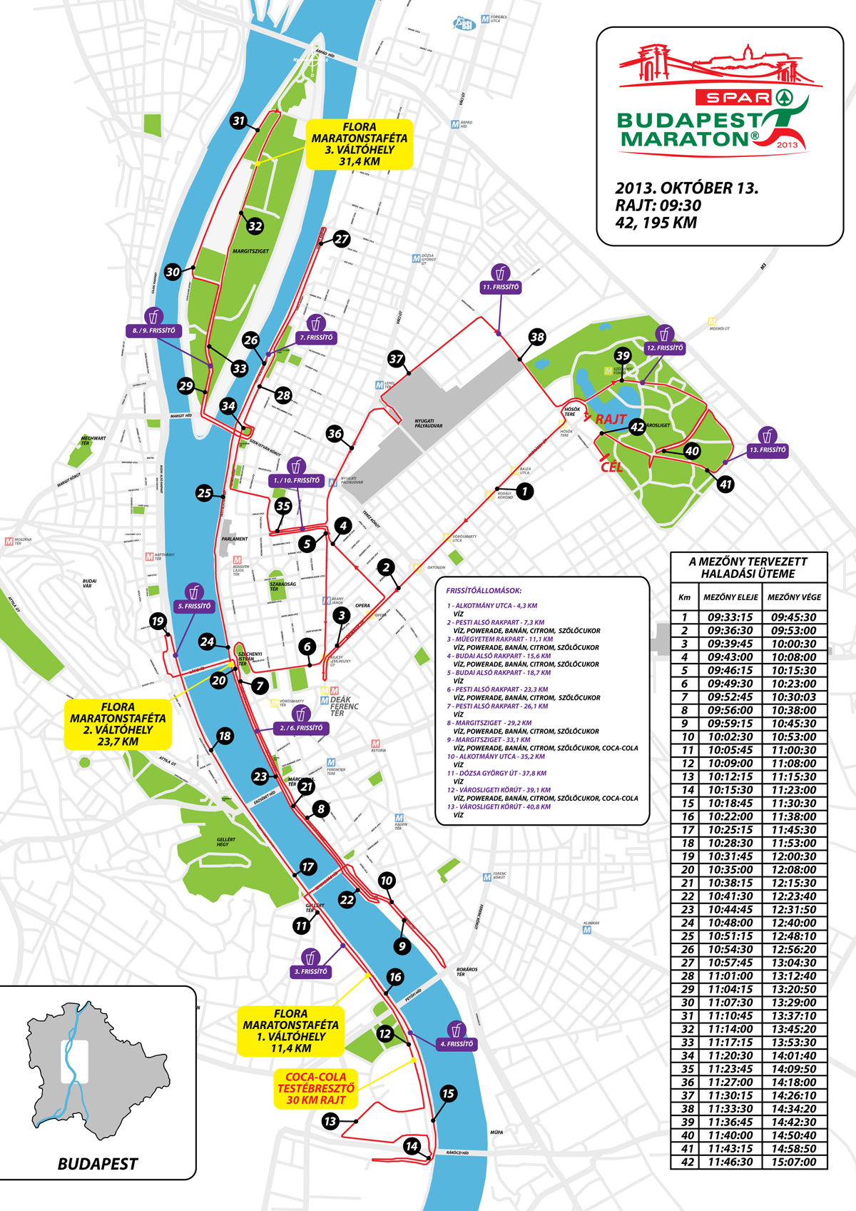 budapest útvonal térkép 28. Spar Budapest Maraton 2013 Térképek   Futanet.hu budapest útvonal térkép